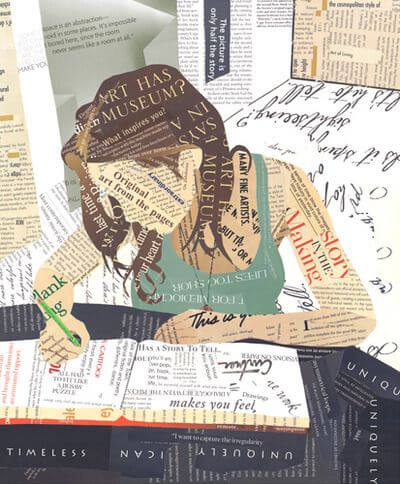 Woman writing made as a collage